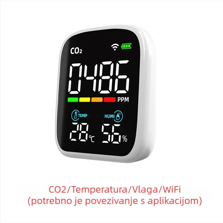 CO2 detektor i mjerač kvalitete zraka, Long Star, za unutarnju kućnu upotrebu, baterijsko napajanje