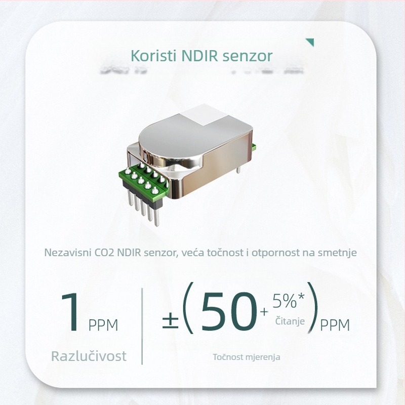 CO2 detektor i mjerač kvalitete zraka, Long Star, za unutarnju kućnu upotrebu, baterijsko napajanje