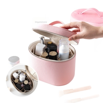 PU kožna kozmetička torbica, ručno nošena, velika kapaciteta, prozračna, vodootporna, otporna na habanje (PU koža; podstava od poliester-pamuk; prozračna; vodootporna; otporna na habanje)