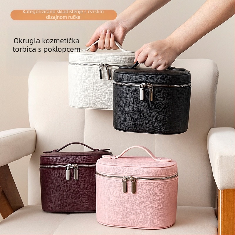PU kožna kozmetička torbica, ručno nošena, velika kapaciteta, prozračna, vodootporna, otporna na habanje (PU koža; podstava od poliester-pamuk; prozračna; vodootporna; otporna na habanje)