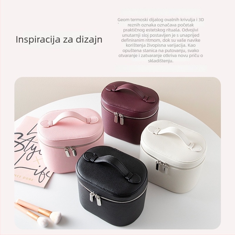 PU kožna kozmetička torbica, ručno nošena, velika kapaciteta, prozračna, vodootporna, otporna na habanje (PU koža; podstava od poliester-pamuk; prozračna; vodootporna; otporna na habanje)