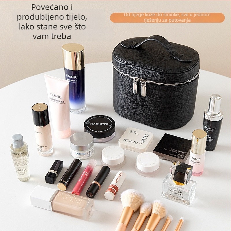 PU kožna kozmetička torbica, ručno nošena, velika kapaciteta, prozračna, vodootporna, otporna na habanje (PU koža; podstava od poliester-pamuk; prozračna; vodootporna; otporna na habanje)