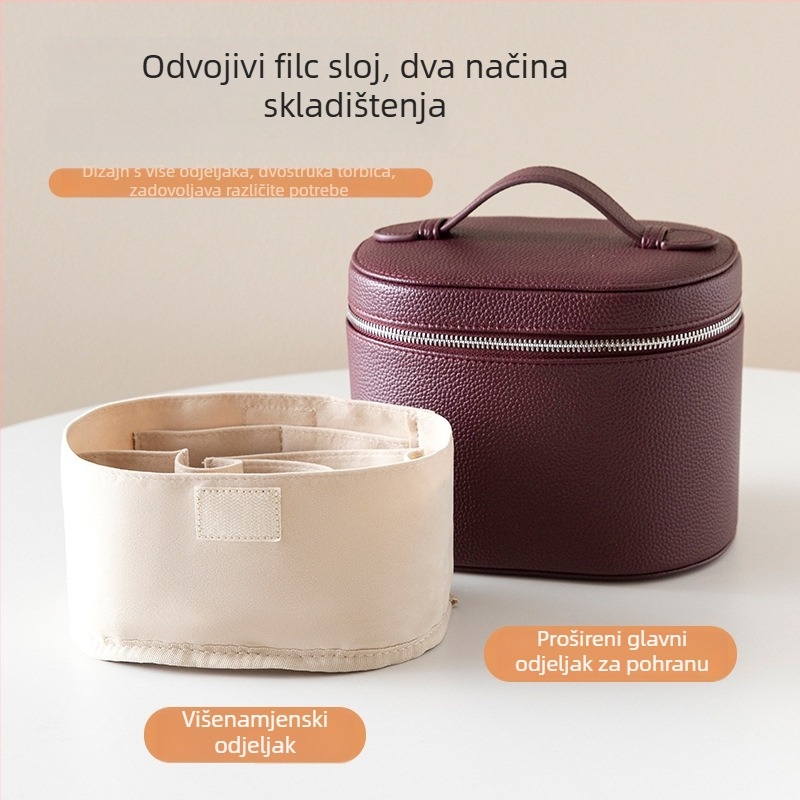 PU kožna kozmetička torbica, ručno nošena, velika kapaciteta, prozračna, vodootporna, otporna na habanje (PU koža; podstava od poliester-pamuk; prozračna; vodootporna; otporna na habanje)