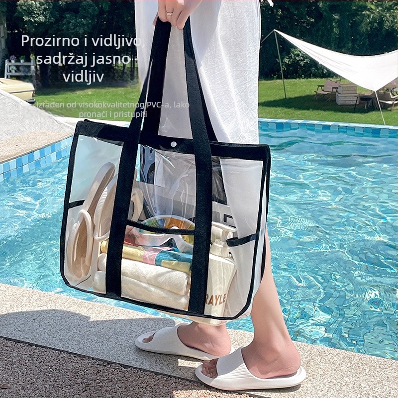 Prozirna PVC torba za kozmetiku, velikog kapaciteta, vodootporna, oblik ručne torbe, za putovanja, višenamjenska