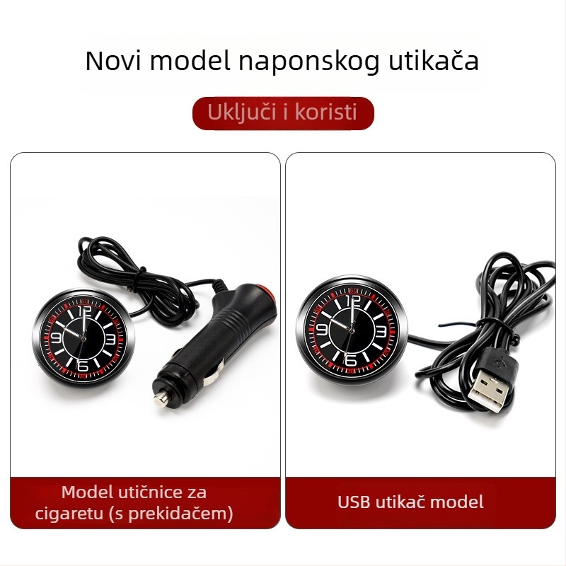 SIYARUI automobilski sat s LED noćnim svjetlom, ABS materijal, radijalni tip, USB priključak za upaljač