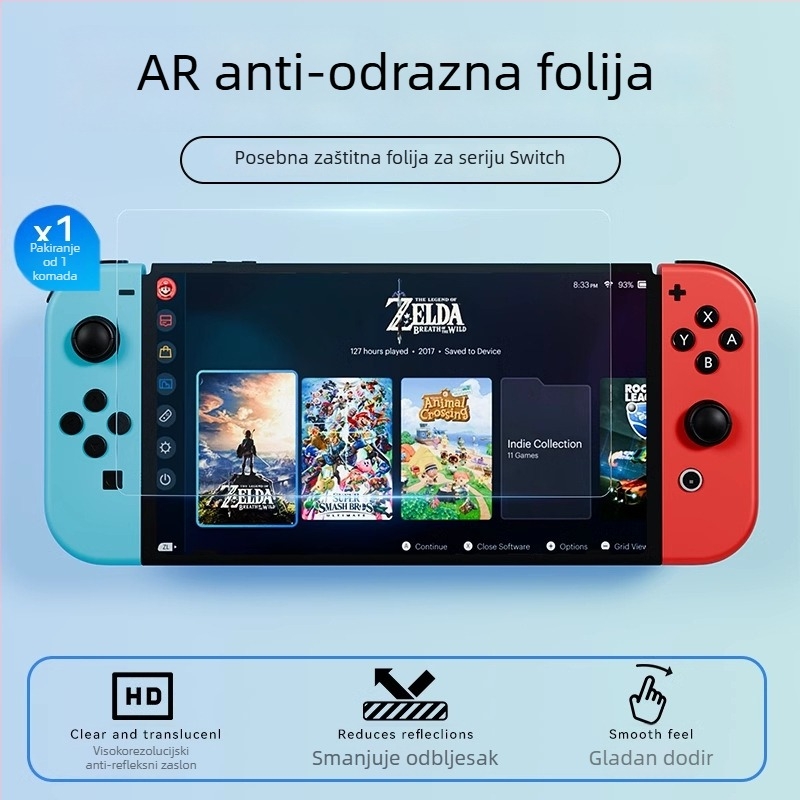 Prednja AR anti-refleksijska zaštitna folija za ekran Nintendo Switch Lite, debljina 0,17 mm, propusnost svjetla 96%, OEM obrada.