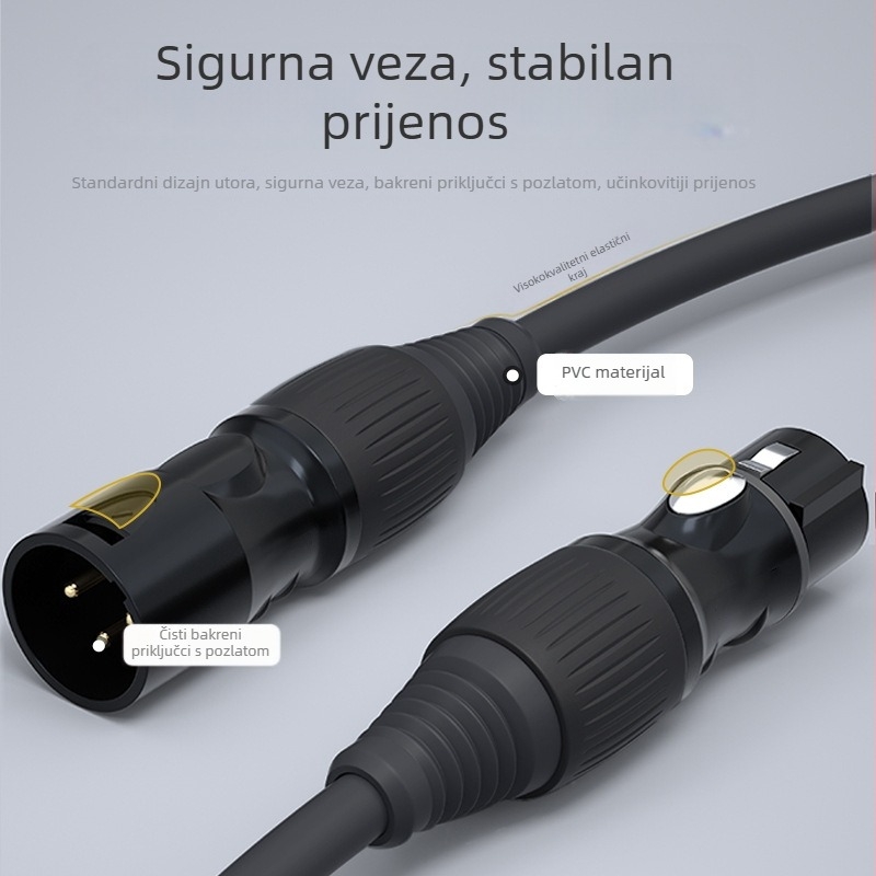 XLR produžni kabel muški–ženski za digitalnu audio opremu, zlatno obloženi kontakti, OFC bakreno jezgro, ISO 9001 certifikat