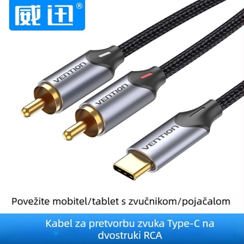 Weixun BGU serija USB-C na dvostruki RCA audio kabel s pamučnom mrežom i kućištem od aluminijske legure, siva, duljina 0.5–3 m