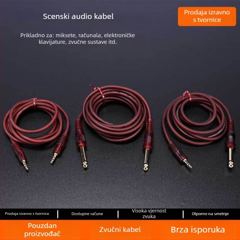Audio kabel za gitarističko pojačalo — bakar bez kisika, bakreno jezgro, bakrena konstrukcija, 6,35 mm konektori