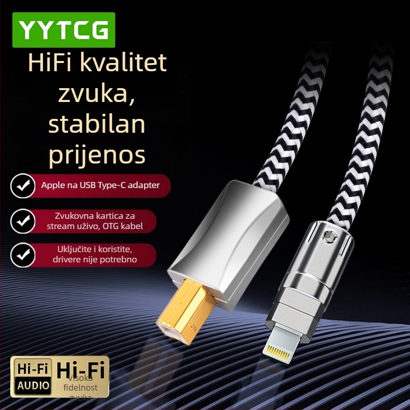 Lightning na USB DAC adapter za mobitel — (Tip: Lightning na USB četvrtasti port; Model: YY-lightning to usb; Kompatibilno s: digitalni proizvodi; Jezgra materijala: bakar bez kisika; Težina: 50 g)