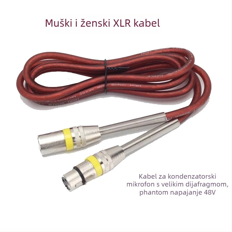 XLR kabel za mikrofon, muško–ženski priključak, zlatno obloženi priključci, bakreni vodnik bez kisika, ROHS