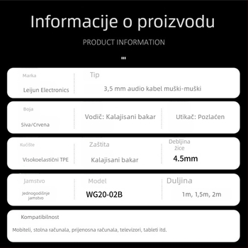 3,5 mm muško–muški audio kabel, ravni i zakrivljeni, za računalo, mobitel, slušalice i auto stereo