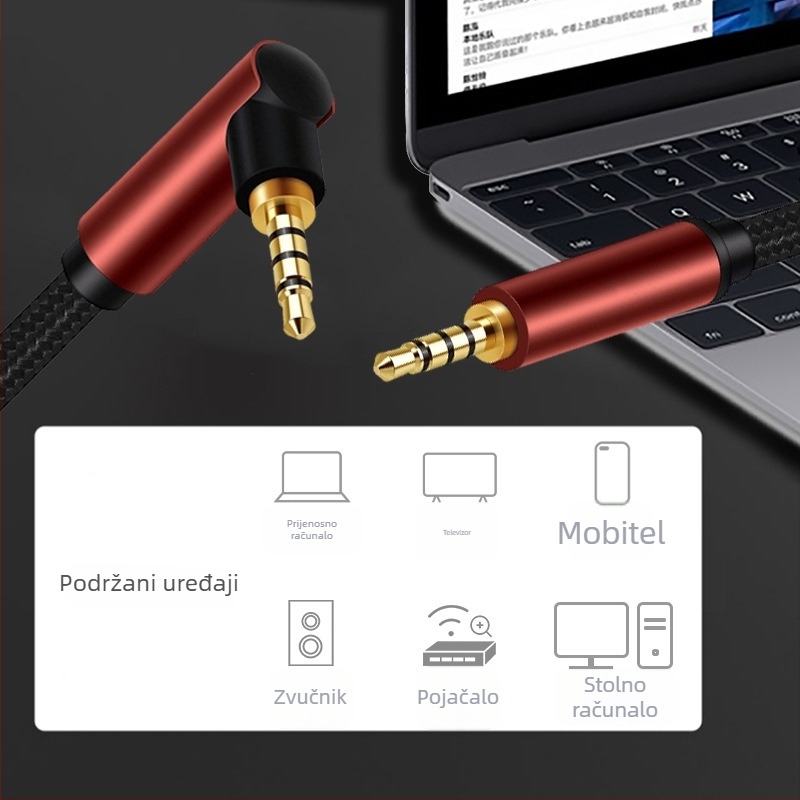 3,5 mm muško–muški audio kabel, ravni i zakrivljeni, za računalo, mobitel, slušalice i auto stereo