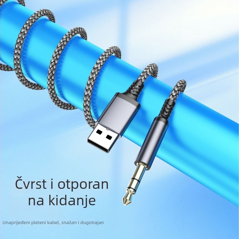 USB audio kabel 3,5 mm - zlatni kontakti, pletena bakrena žica, za računalne perifere