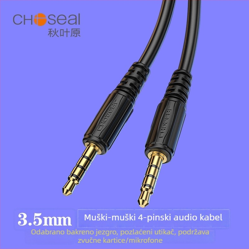 Choseal QA01BK 3,5 mm audio kabel, pozlaćeni kontakti, čisto bakreno jezgro, UL potvrda