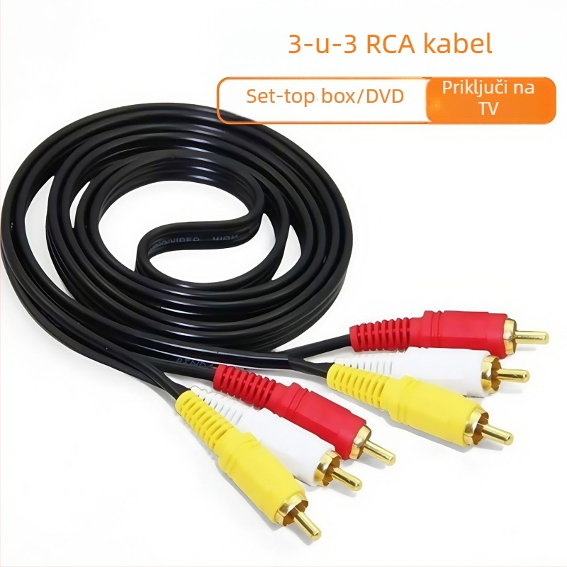 AV kabel sa šestero glavom Lotus, 3 na 3 audio-video kabel, zlatni konektori, jezgro od čelika s bakrenom prevlakom, PVC ovojak, za set-top box i DVD