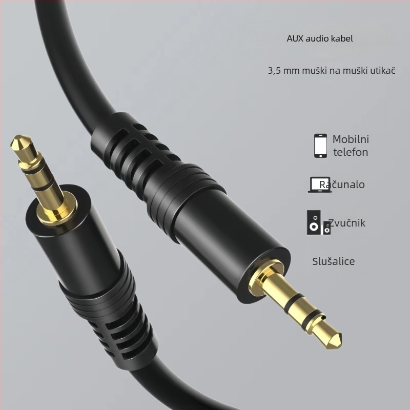 AUX audio kabel, 3,5 mm muško-muški, dvostruka završnica, ručno varen, za auto i računala zvučnike, CCS jezgro – bakreno prekriven aluminij