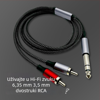 Audio kabel 6,35 mm prema dvostrukom RCA, splitter 1/2, za sučelje zvučne kartice i pojačalo zvučnika
