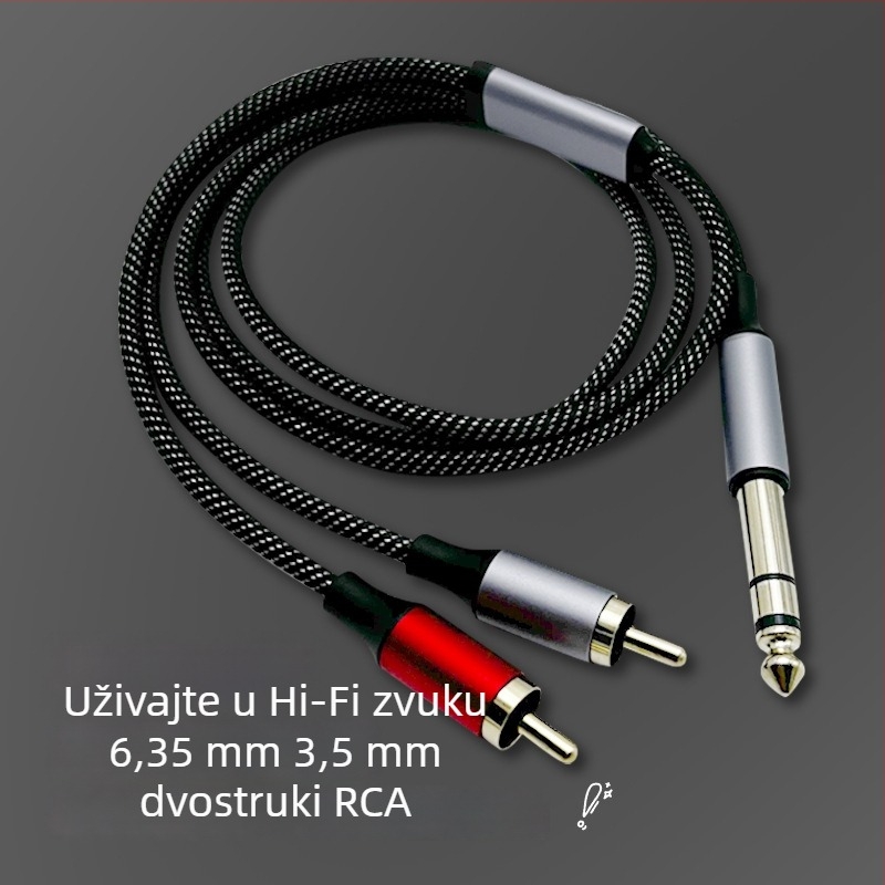 Audio kabel 6,35 mm prema dvostrukom RCA, splitter 1/2, za sučelje zvučne kartice i pojačalo zvučnika