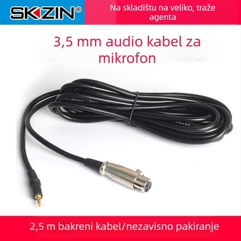 Kabel za mikrofon 3,5 mm, audio linija, srebrni premaz, jezgro bakreno-obaljenog aluminijsko-magnijevog vodiča, ROHS