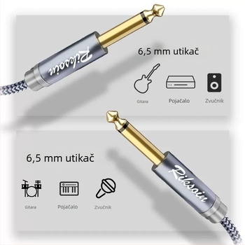 Zvučni kabel s najlonskom pletenom omotom, muško–muški konektori, pozlata, OFC bakar, za pojačalo i gitaru