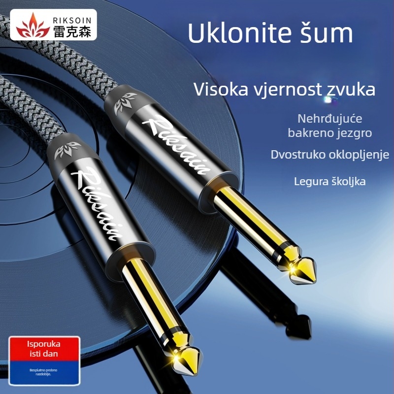 Zvučni kabel s najlonskom pletenom omotom, muško–muški konektori, pozlata, OFC bakar, za pojačalo i gitaru