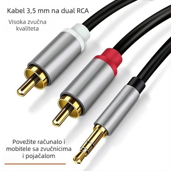 Audio kabel 3,5 mm na dva RCA konektora – 1 na 2 splitter za računalo i mobitel, težina 100 g