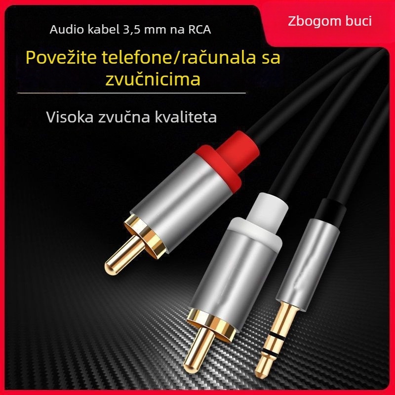 Audio kabel 3,5 mm na dva RCA konektora – 1 na 2 splitter za računalo i mobitel, težina 100 g