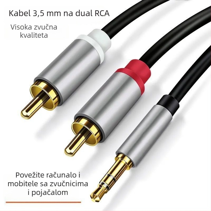 Audio kabel 3,5 mm na dva RCA konektora – 1 na 2 splitter za računalo i mobitel, težina 100 g