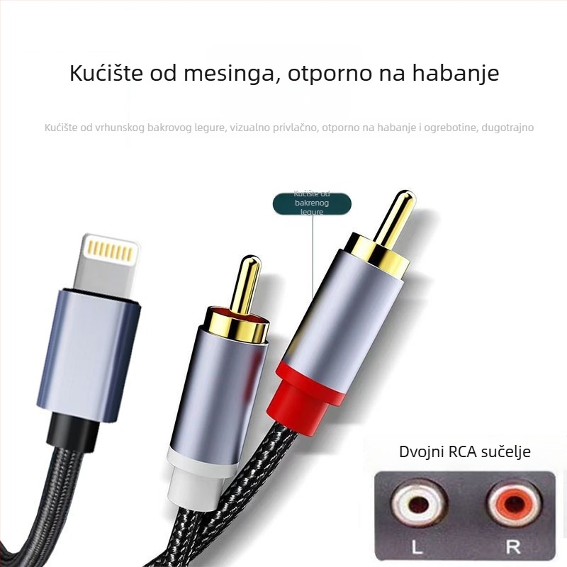 Apple na dvostruki RCA audio kabel, zlatno-platinasti konektori, bakreno jezgro, bakreni vodiči, težina 30 g