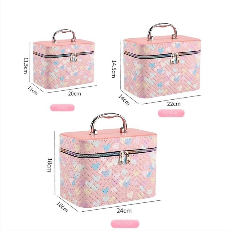 Make-up torbica od PU kože, s prugastim uzorkom, s ogledalom, vodootporna, velikog kapaciteta