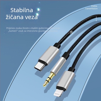 USB-C audio kabel tri u jedan, adapter 3,5 mm na 6,5 mm za pojačalo