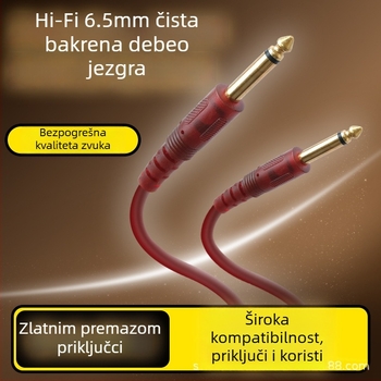 Audio kabel 6.5–6.5 s muškim 6,35 mm konektorima, zlatno obloženi OFC vodiči, gole bakreno jezgro