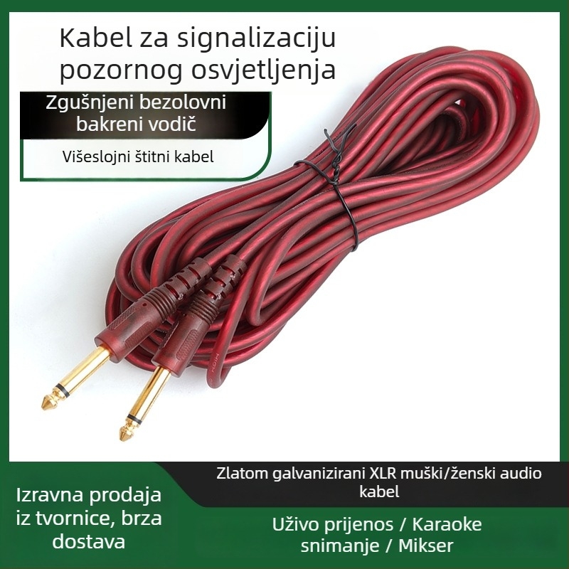 Audio kabel 6.5–6.5 s muškim 6,35 mm konektorima, zlatno obloženi OFC vodiči, gole bakreno jezgro