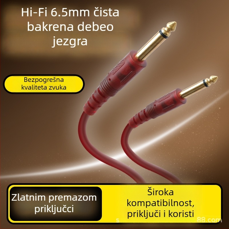Audio kabel 6.5–6.5 s muškim 6,35 mm konektorima, zlatno obloženi OFC vodiči, gole bakreno jezgro