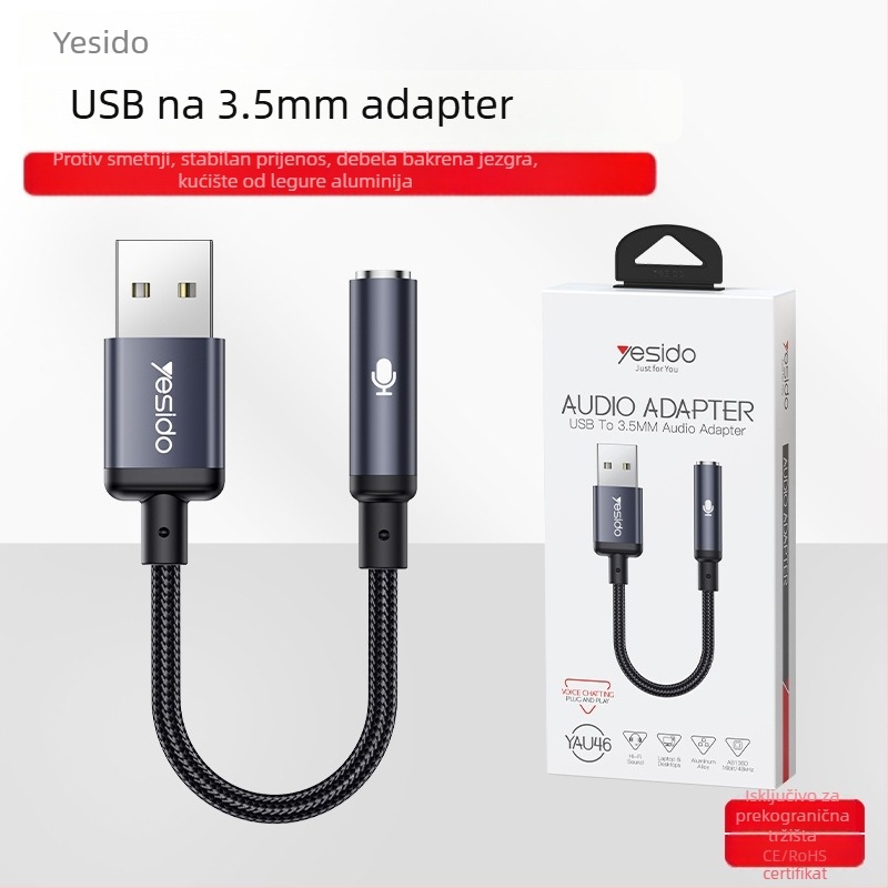 Yesido USB kabel za slušalice s 3,5 mm produžnim kabelom za računala i Android uređaje