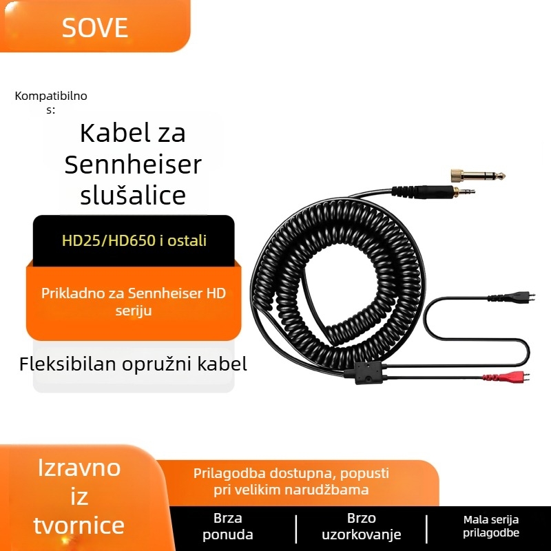 Izbalansirani kabel za slušalice Sennheiser HD serije – zlatni konektori, jezgro od čistog bakra, RoHS