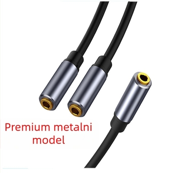 Audio splitter kabel 3,5 mm, ženski–ženski, adapter 1 na 2 ženski, pozlaćeno bakreno jezgro