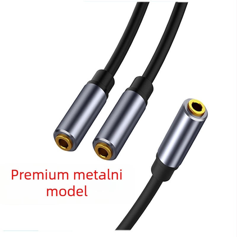 Audio splitter kabel 3,5 mm, ženski–ženski, adapter 1 na 2 ženski, pozlaćeno bakreno jezgro