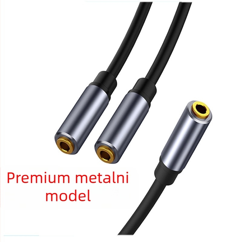 Audio splitter kabel 3,5 mm, ženski–ženski, adapter 1 na 2 ženski, pozlaćeno bakreno jezgro