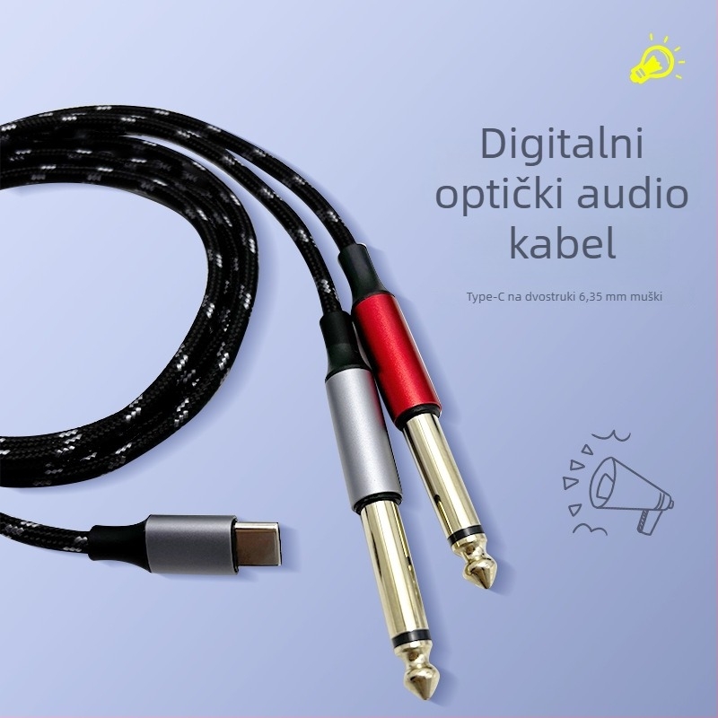 Zlatno-pozlaćeni audio kabel: 1→2 TC, dvostruke 6,35 mm muški, 2 pola