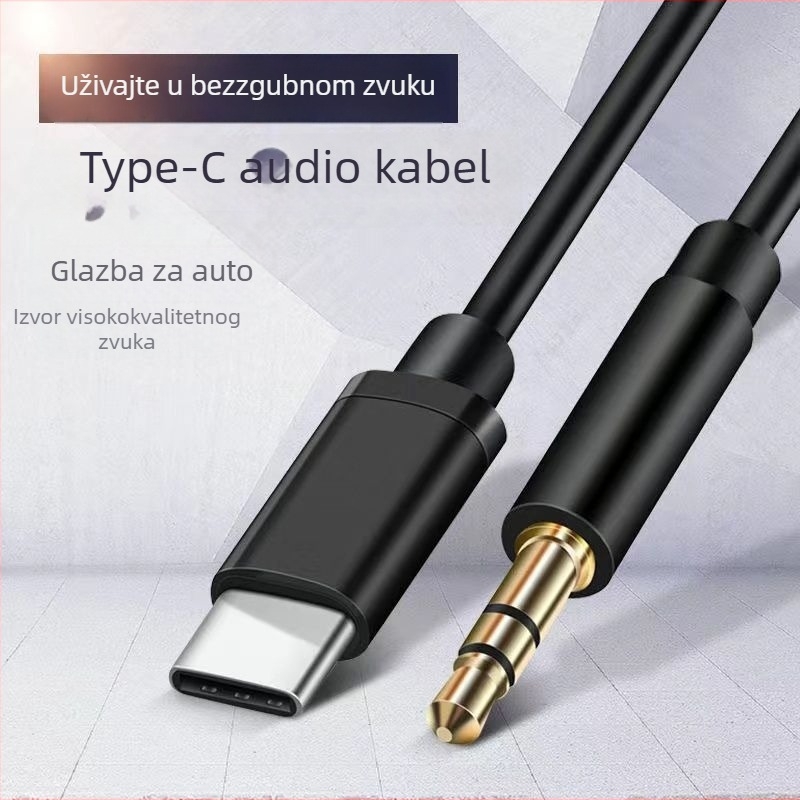 AUX audio kabel Type-C na 3.5 mm za auto audio – nikl pločat, bakar bez kisika, UL certifikat