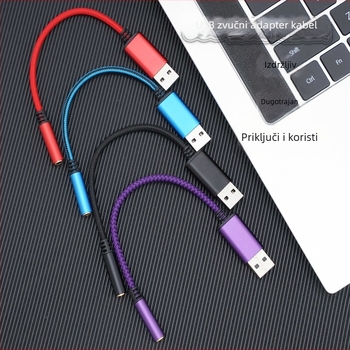USB do PC-a, audio kabel 3,5 mm, pleteni adapter kabel, niklani konektori, čisto bakreno jezgro