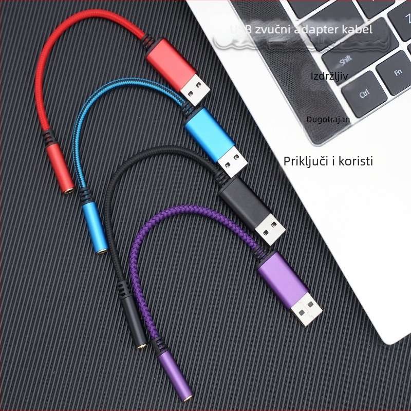 USB do PC-a, audio kabel 3,5 mm, pleteni adapter kabel, niklani konektori, čisto bakreno jezgro