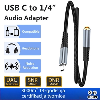Type-C na 3,5 mm ženski audio produžni kabel, niklano obloženi konektori, jezgra od čistog bakra, bakreni vodič bez oksida, RoHS certificirano, Model Ntpc