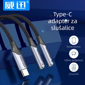 Weixun BGPHY Type-C na dvostruki 3,5 mm ženski audio kabel, jezgro bakra s nikliranom prevlakom, kućište od legure