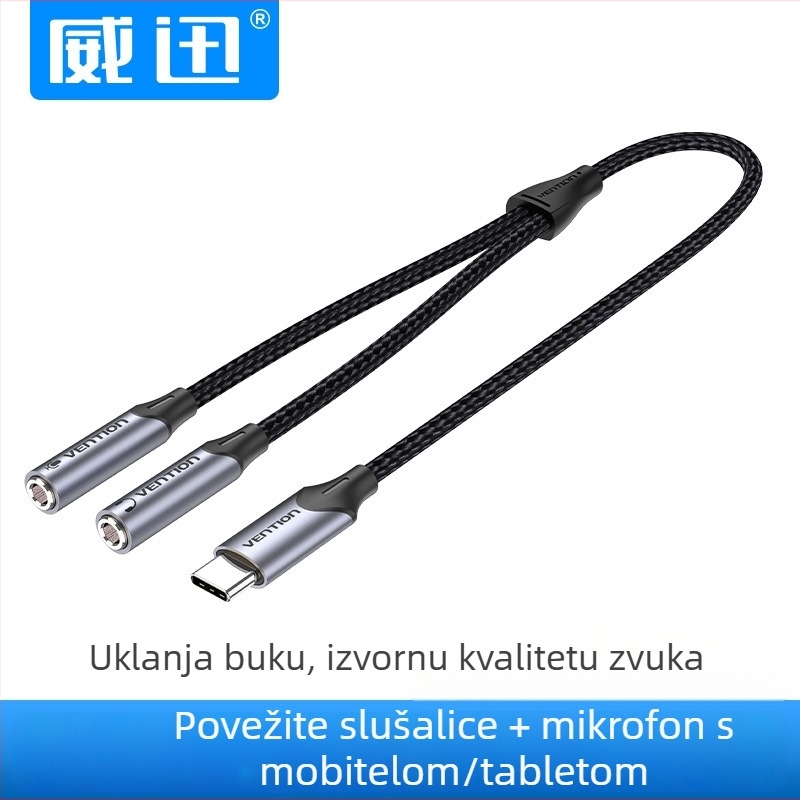 Weixun BGPHY Type-C na dvostruki 3,5 mm ženski audio kabel, jezgro bakra s nikliranom prevlakom, kućište od legure