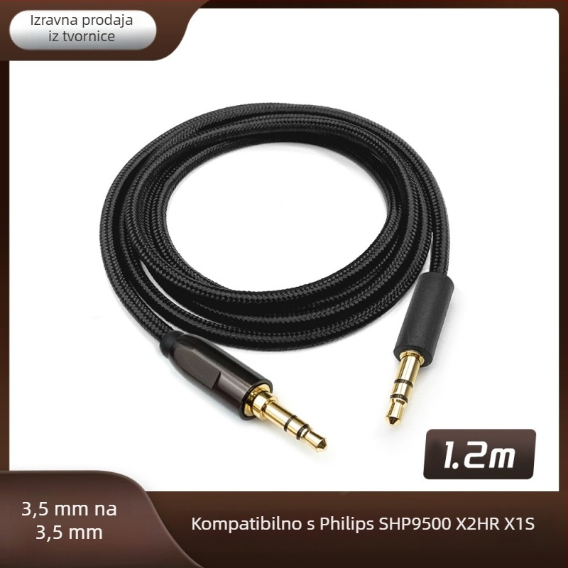 Kabel AUX 3,5 mm muški-muški za Philips SHP9500, X2HR, X1S — bakreni vodovi bez oksidacije, RoHS certifikat