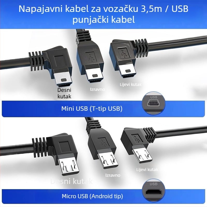 Napajanje za auto DVR: USB na Mini Android Type-C kabel za navigacijski sustav, duljina 3,5 m