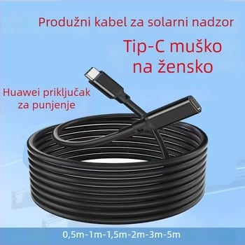 Type-C muški–ženski produžni kabel za solarno praćenje, duljine 1 m/3 m/5 m/10 m, napajajući kabel